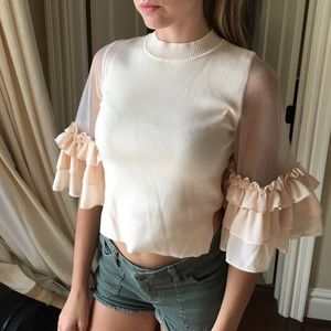 Ruffle Sleeve Mesh Detail Top
